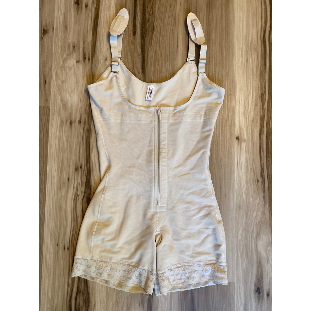 Yianna Women Beige Full Body Shapewear Faja Bodysuit Zipper Booty Lift Large